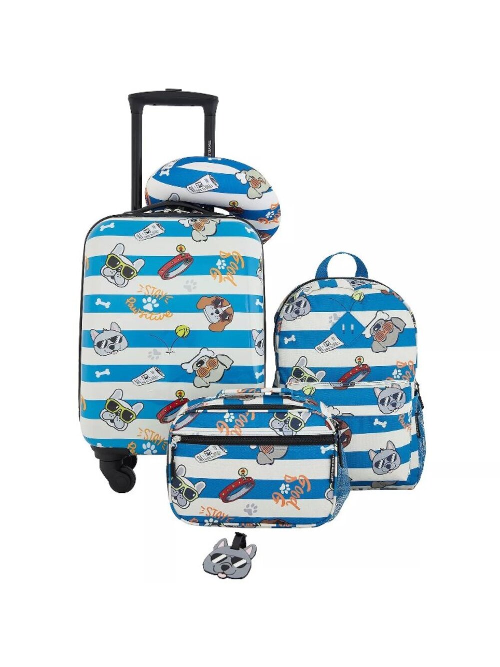 Travelers Club 5 Piece Kids' Luggage Set Carry On 18” Cool Dog Backpack Pillow
